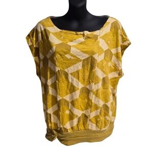 Anthropologie Postmark Mustard Yellow Geometric Print Banded Hem Top‎ Small